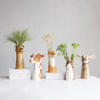 Creative Co-Op Hand-Painted Decorative Stoneware Rabbit Vase, Brown and White