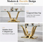 HomVent 70'' Glass Dining Table Set for 6, Modern Rectangle Glass Kitchen Table Set for 6, Kitchen Table and Chairs Set for 6 for Living Room,Kitchen