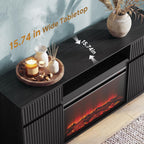 Fireplace TV Stand with 30" Electric Fireplace, Modern Fireplace Entertainment Center Fits TVs up to 70", Fluted Wood TV Console with Spacious Storage Cabinet for Living Room (Black)