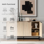 EYYTHUNG Storage Cabinet with 4 Doors, Fluted Sideboard Buffet Accent Cabinets with Adjustable Shelves, Boho Console Table Bar Storage Credenza for Living Room Dining Room Light Oak