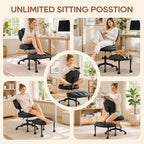IPKIG Ergonomic Cross Legged Office Chair with Wheels, 360° Swivel Criss Cross Chair with Adjustable Footrest and Backrest for ADHD, Meditation, Yoga, PU Leather, Black