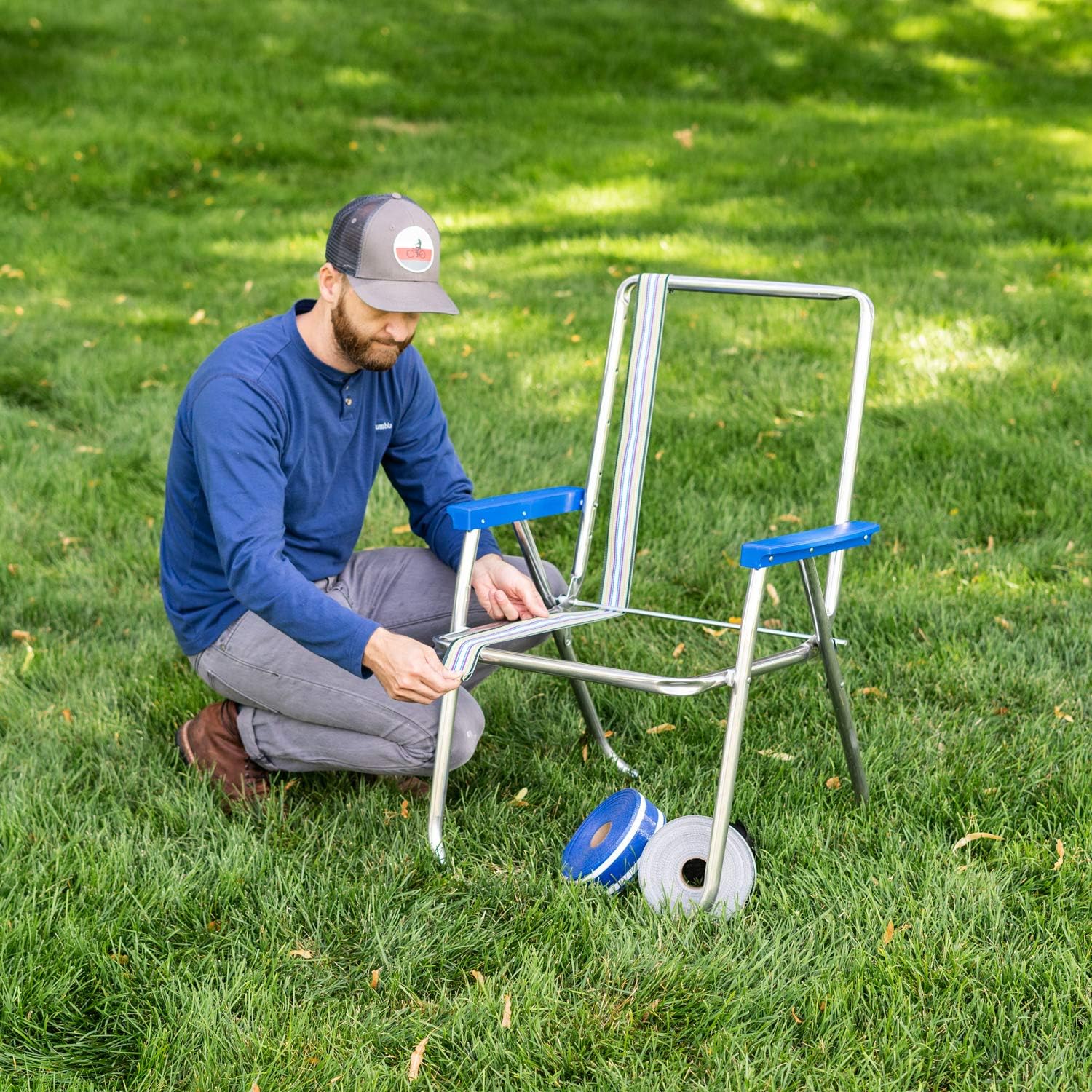 Lawn Chair USA Replacement Lawn Chair Webbing - Webbing for Lawn Chairs, Beach and Camping. UV-Resistant Webbing Strap Made with Durable Polypropylene (3" x 50', St. Augustine Blue)