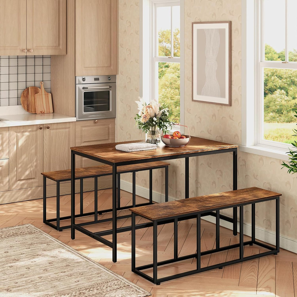 HOOBRO Dining Bench, 47.2 Inch Dining Table Bench, Industrial Style Kitchen Bench, Steel Frame, Easy to Assemble, for Kitchen, Dining Room, Rustic Brown and Black BF45CD01