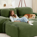 SoarFlash 81” Sectional Cloud Boneless Sofa Couches for Living Room-2 Seater L-Shaped Modern Lounge Couch-No Assembly Modular Corduroy Convertible Sponge Sleeper Sofas with Chaise for Home House,Green