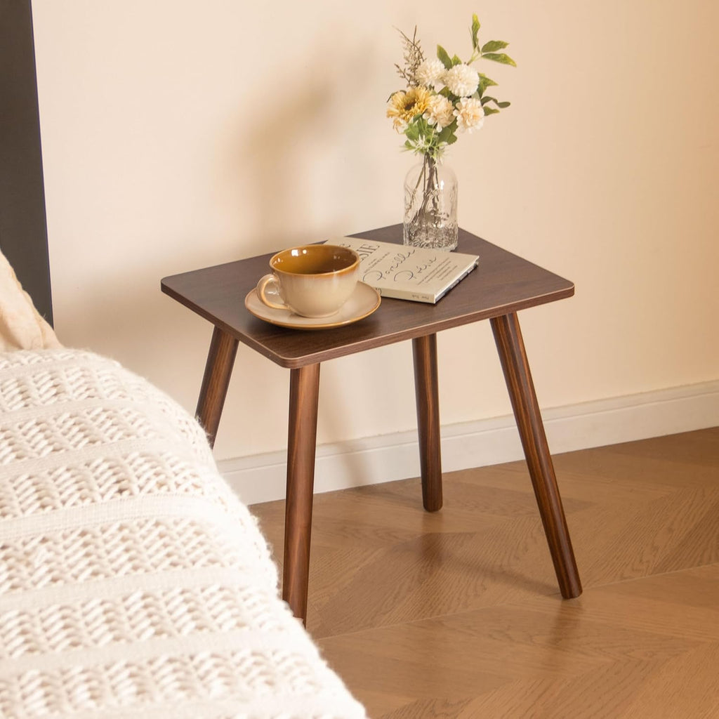 Small Side Table, Mid Century Modern End Tables Living Room, Wood Accent Bed Side Table with Solid Wood for Bedroom, Office, Small Spaces, Walnut Brown
