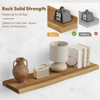 Vivelove Live Edge Floating Shelves Solid Wood, Elm Shelves for Wall with Invisible Bracket for Living Room Bedroom Bathroom Office Book, Rustic Farmhouse Wooden Shelf, 32 Inch Set of 2- Natural