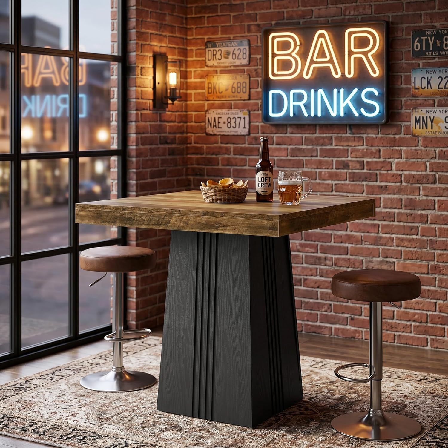 Tribesigns Square Bar Table, 35.4" H Bistro Pub Table with Fluted Hollow Base for Living Room Home Bar Cafe, Small Space (Only Table)