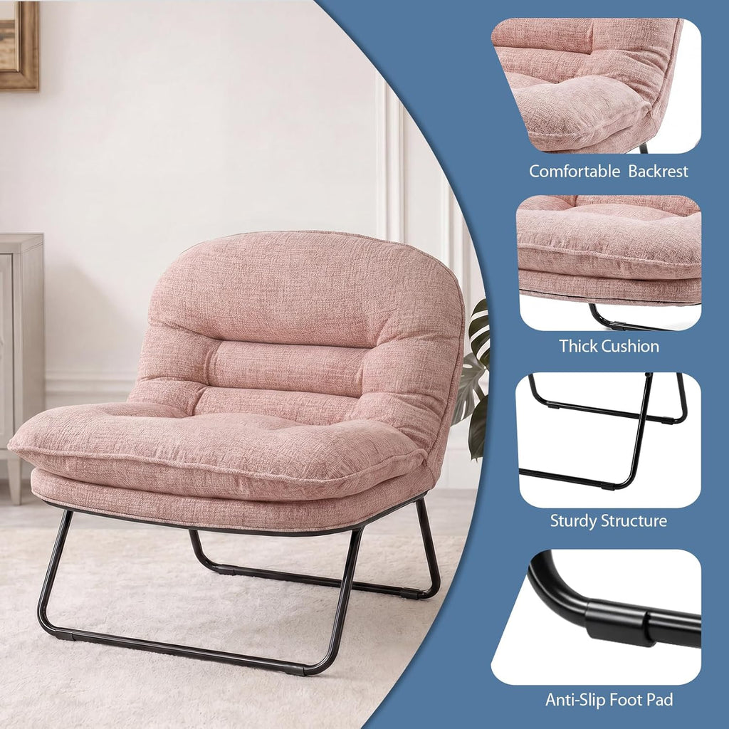 DUMOS Comfy Saucer Chair,Fabric Foldable Chairs for Bedroom, Living Room, Dorm & Gaming, Small Foldable Fashion Floor Chair with Back Support for Small Spaces Adults, Dark Pink