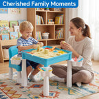5-in-1 Toddler Table and Chair Set with 128PCS Building Blocks, Kids Activity Table Flip Top for Art, Sand & Water Play, Leak-Proof Design, Includes 1 Sturdy Chair, ASTM Certified, Gift for Ages 2-4