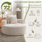 55.5" Oversized Round Chaise Lounge Chair Indoor with Stainless Steel Cup Holders, Modern Upholstered Corduroy Cloud Boneless Chair, Deep Seat Circle Floor Sofa for Living Room, No Assembly
