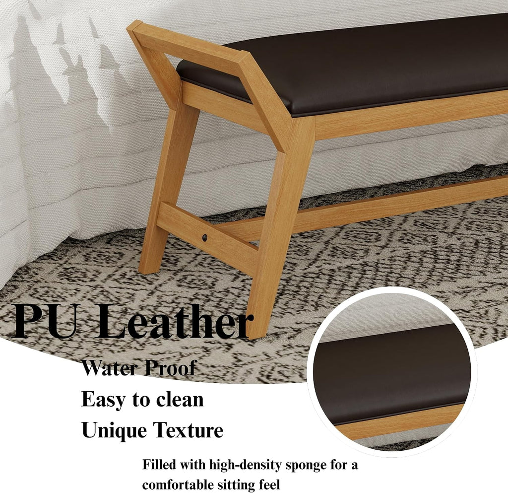 51" End of Bed Bench, Entryway Bench with Solid Wood Frame Fabric Ottoman Bench for Bedroom/Entry/Living Room, PU Leather Black