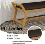 51" End of Bed Bench, Entryway Bench with Solid Wood Frame Fabric Ottoman Bench for Bedroom/Entry/Living Room, PU Leather Black