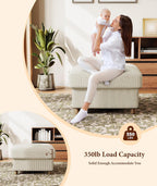 Kidirect Corduroy Ottoman with Storage, 25" Oversize Ottomans, Tool-Free Setup Storage Bench for Bedroom, Solid Wood Foot Rest, Comfy Foot Stool, Square Ottoman Coffee Table for Living Room, Beige
