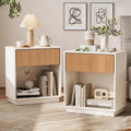 Fluted Nightstands Set of 2 Modern Side Table End Table (White+Oak)