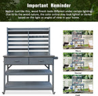 64.9" H Outdoor Potting Bench Table with Lockable Wheels, Solid Wood Outdoor Cabinet with Upper Hutch, Towel Rack,Outdoor Storage for Lawn Garden, Grey Blue
