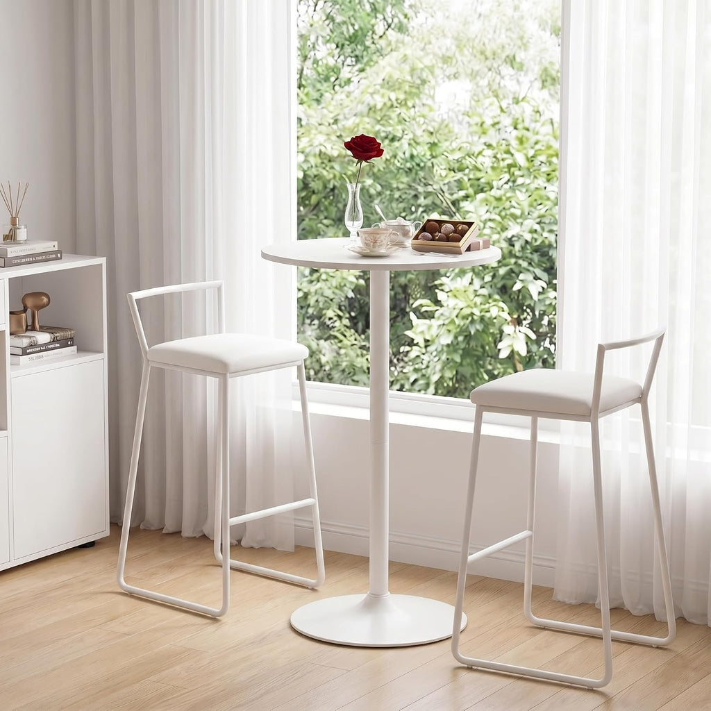 POWERSTONE Two-in-one Cocktail Tables Set of 6, 24'' Round Bar Tables with Sturdy Metal Base, 40"/22" Two Convertible Height High Top Pub Table, Coffee Table for Home Bar, Bistro, Dining Room, White