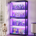 AODK Glass Display Cabinet with Glass Doors, RGB Light Display Case, 4-Tier Storage Cabinet Display Shelf for Showcase, Black Curio Cabinet for Collectibles