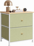 2 Drawer Fabric Nightstand, Bedside Table with Wooden Top, Light Green | Small Dresser for Bedroom with Wooden Top and Steel Frame Bedside Table Storage Organizer for Closets, Entryways and Dorms