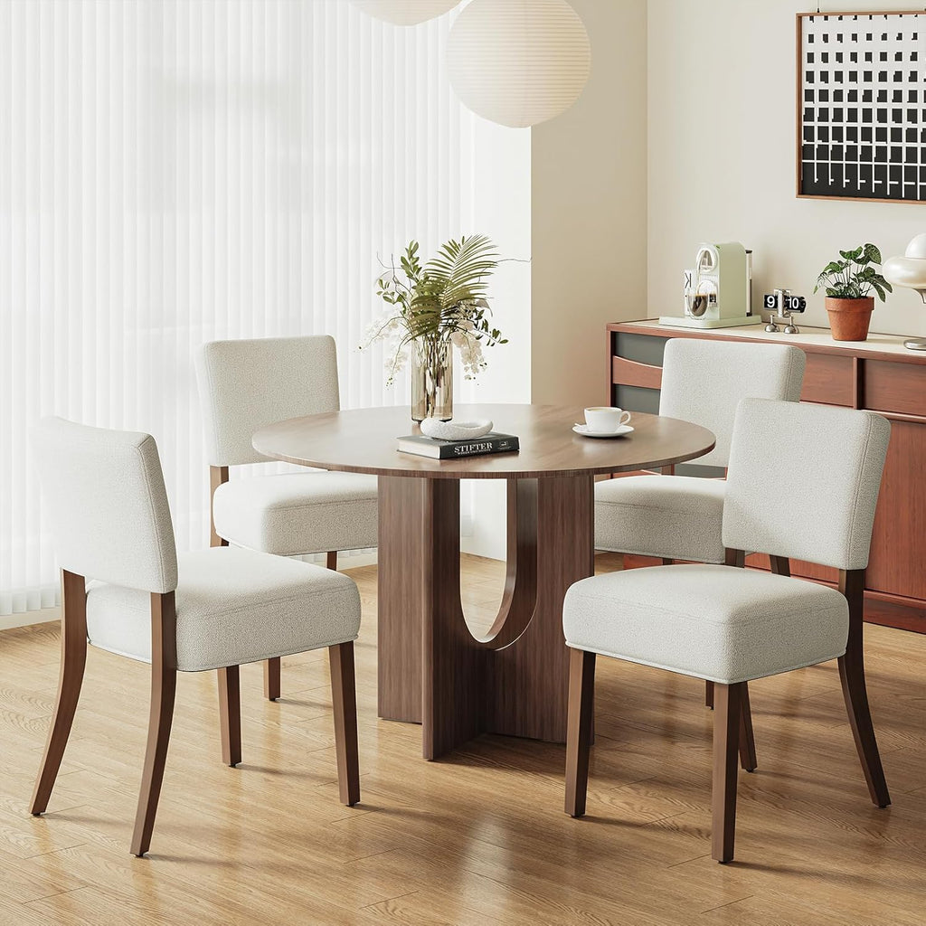 MALOL Upholstered Dining Chairs Set of 4, Fabric Kitchen Chairs with Padded Seat & Back, Solid Wood Legs, Modern Simple Dining Room Chairs for Kitchen, Dining Room, Living Room, Beige