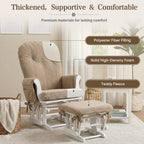 ANMINY 5pcs Glider Rocker Replacement Cushions Set with Ottoman Cover, 3.5Inch Thickened Fleece Glider Rocking Chair Cushions w/ 29.5Inch Tufted Backrest & Side Pockets for Indoor Nursery Light Coffee