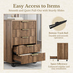 5 Drawer Chest, Under Desk Storage Wood Drawers with Wheels, Fluted File Cabinet for Home Office, Black Walnut