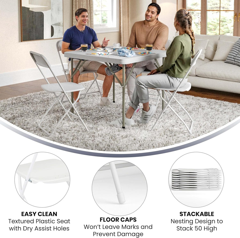 Flash Furniture Hercules Set of 10 Indoor/Outdoor Heavy-Duty Plastic Folding Chairs, Foldable Commercial Stacking Chairs with 650-lb. Static Weight Capacity, White