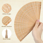 Ipetboom 2pcs Bamboo Folding Hand Fans - 12.5 in Vintage Style Foldable Handheld Fan for Women Ladies Girls Portable Elegant Summer Weddings Parties and Home Decoration Accessory Gift - Brown