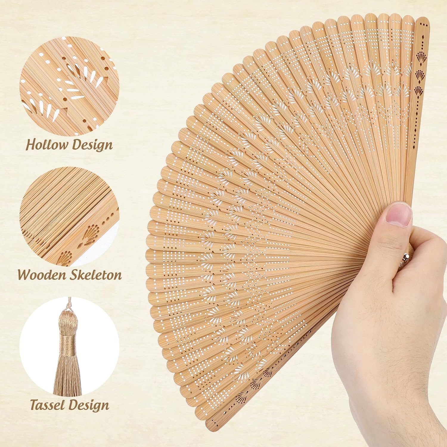 Ipetboom 2pcs Bamboo Folding Hand Fans - 12.5 in Vintage Style Foldable Handheld Fan for Women Ladies Girls Portable Elegant Summer Weddings Parties and Home Decoration Accessory Gift - Brown