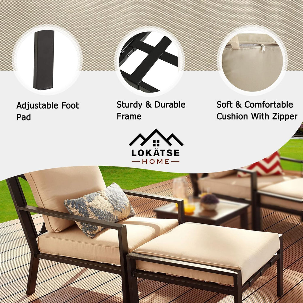 LOKATSE HOME Single Sofa Chair with Ottoman for Living Room Porch Garden Balcony, Beige