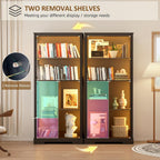 71” Display Cabinet with Glass Doors, Modern Curio Cabinet with 3 Color Lights, 7-Tiers Glass Display Cases for Collectibles, Tall Lego Storage Cabinet with Human Body Sensor, Gift for Father (Black)