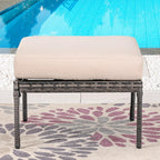 Outdoor Cushioned Ottoman Metal Patio Furniture Ottoman with Beige Cushion Steel Frame