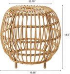 IRONORA Natural Rattan Round Side Table, Hand Woven Hollow Drum End Table, Boho Wicker Accent Table Stool for Patio Porch Living Room Bedroom