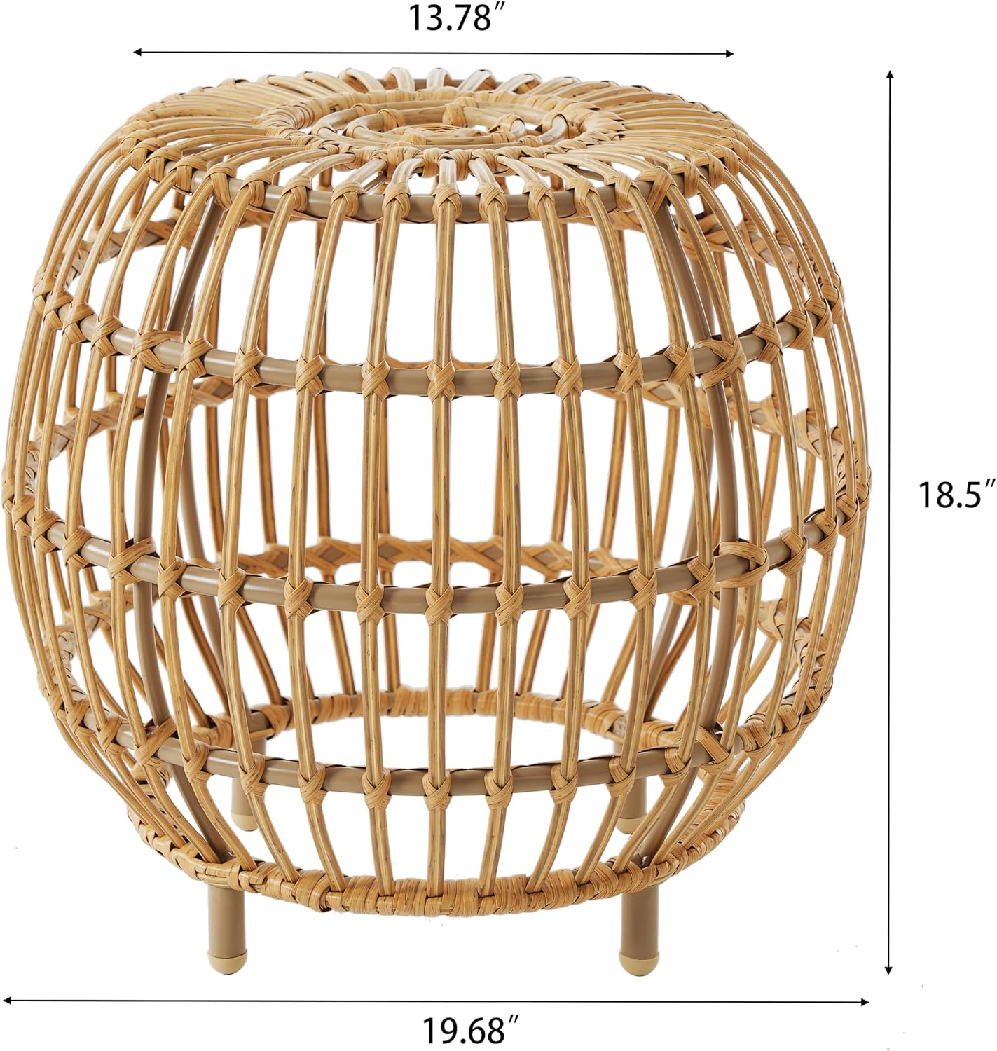 IRONORA Natural Rattan Round Side Table, Hand Woven Hollow Drum End Table, Boho Wicker Accent Table Stool for Patio Porch Living Room Bedroom