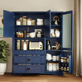 Merax 63 inch Kitchen Pantry Storage Cabinet, Freestanding Buffet Cabinet with Hutch, Drawers, Adjustable Shelves & Microwave Spot, for Dining Room, Kitchen, Blue