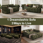 DreamDashio 7-Seat Sectional Sofa, Oversized Extra Wide Deep Seat Giant Detachable Modular Cloud Couch, Certified Corduroy Fabric with Storage & Detachable & Adjustable Arms, for Living Room, Green