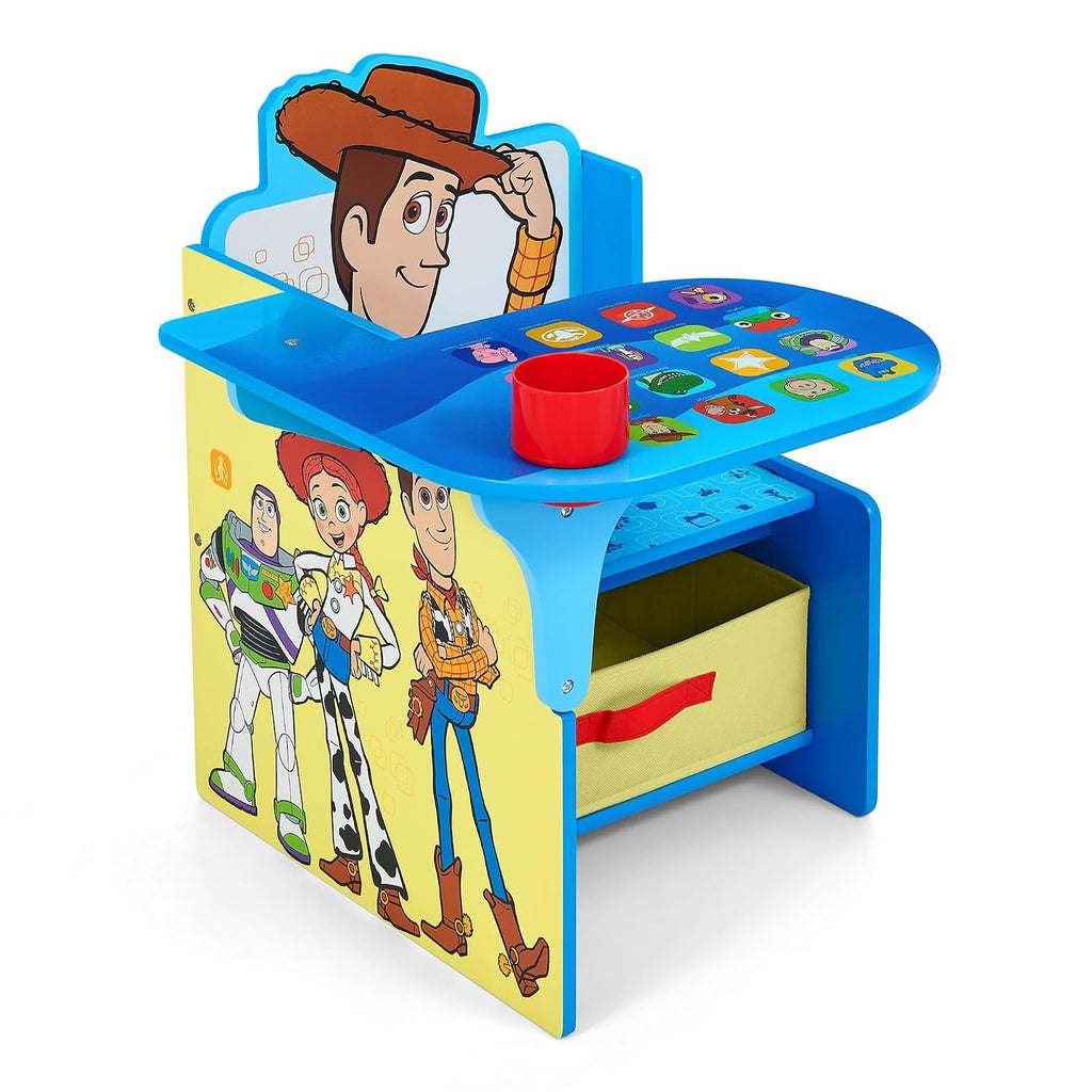 Delta Children Chair Desk with Storage Bin, Toy Story 5 | Kids Chair Desk Includes Fabric Storage Bin and Cup Holder, Low to the Ground for Easy Access, Ideal for Toddlers/Kids Age 3+