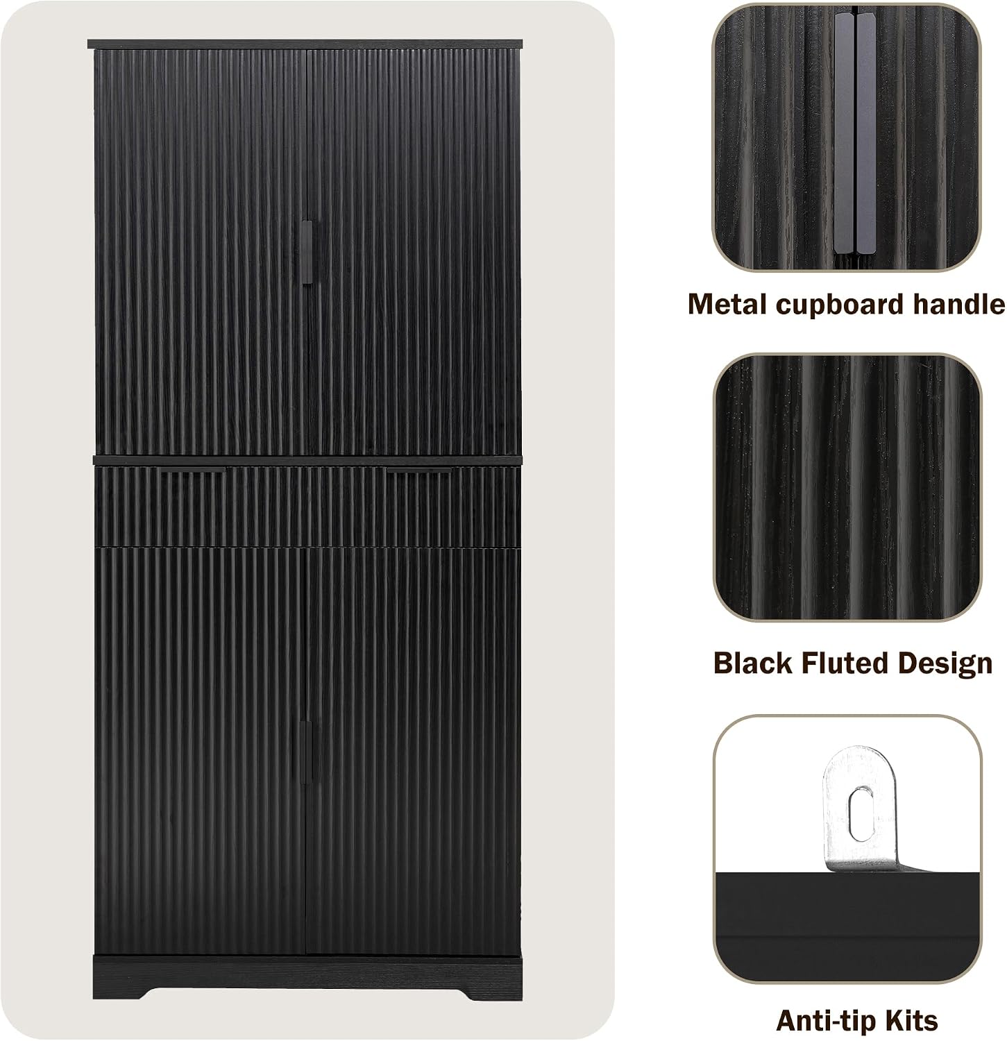 72'' Kitchen Pantry Storage Cabinet, Pantry Storage Cabinet with 3 Keyboard Drawers and 6 Door Shelves Adjustable, Freestanding Buffet Cabinet for Bathroom, Diningroom (Black)