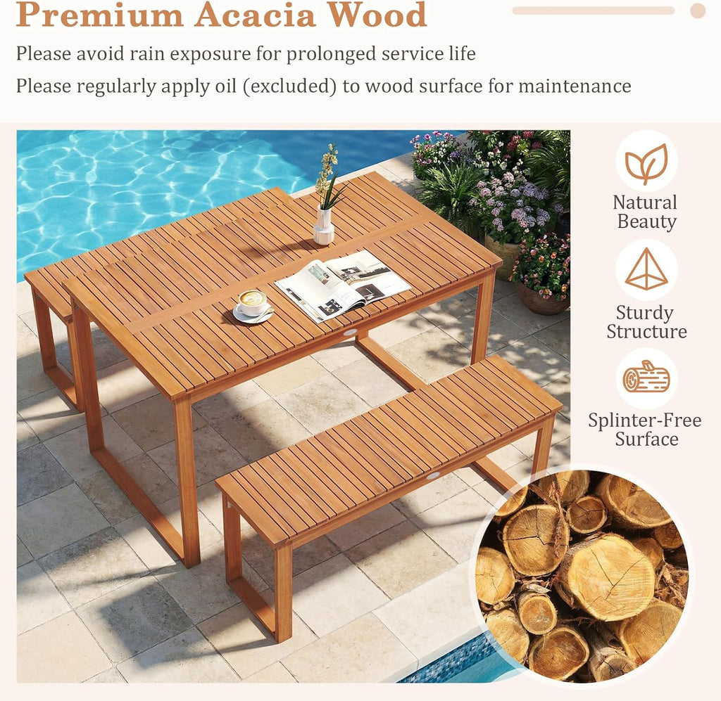 Tangkula Acacia Wood Outdoor Bench Backless, 2-Person Wood Patio Bench with Slatted Seat, Outdoor Backless Dining Bench for Backyard, Poolside, Porch (43.5")