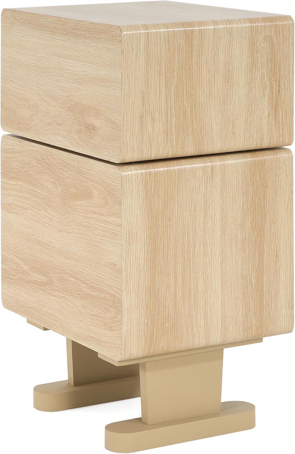 Christopher Knight Home Aurl Storage End Table, Tall Side Table, Robot Design, Rotating Tabletop, 2 Storage Drawers, Spacious Space for Organize, Wooden Nightstand for Living Room Bedroom, Natural