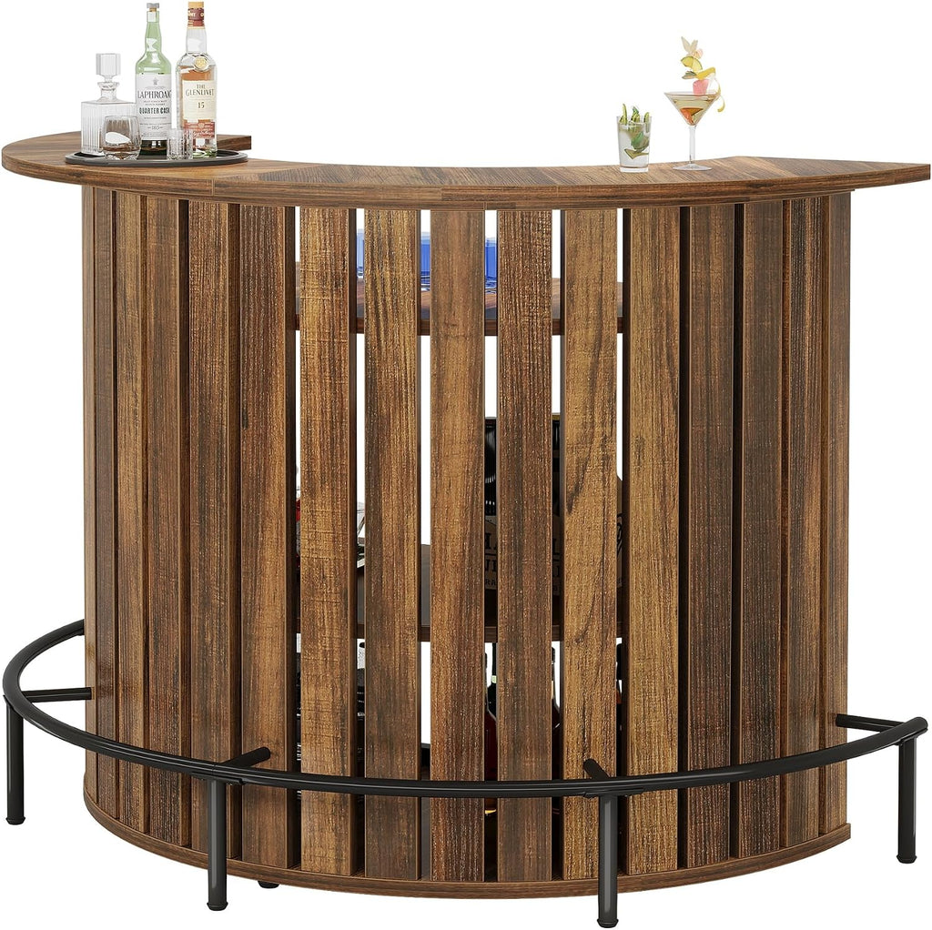 Tribesigns Bar Table with Storage, 4-Tier Arc-Shaped Mini Bar Table with Footrest for Home, Living Room, Rustic Brown (Table Only)