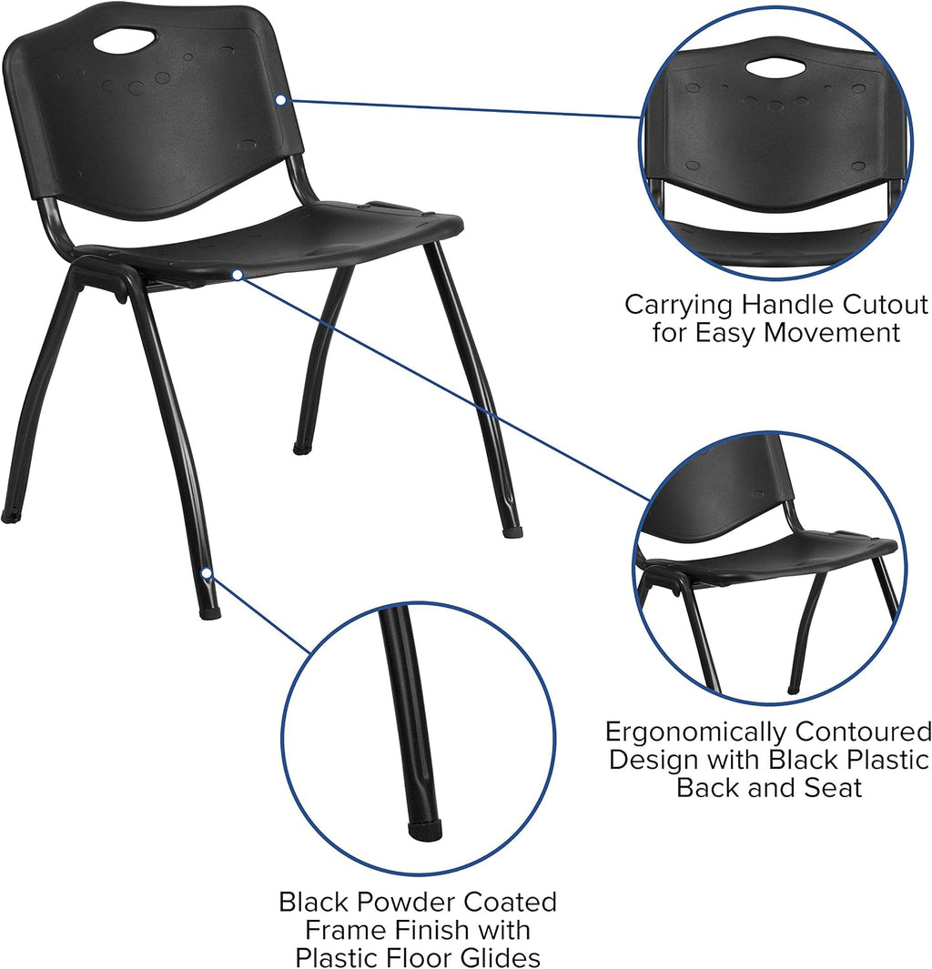 EMMA + OLIVER 880 lb. Capacity Black Plastic Stack Office Side Chair