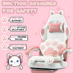 Dowinx Gaming Chair with Cat Ears and Paw Lumbar Pillow, Ergonomic Reclining Chair, Memory Foam and Spring Cushion, Footrest, 300lbs Capacity, Cute and Comfortable Design for Women & Girls