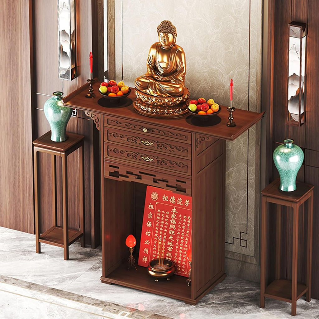 Buddhist Altar Cabinet, Floor Puja Table for Spiritual, Meditation Altar with Drawer, Buddhist Shrine Prayer Stand, for Living Room, Bedroom, Office, Bathroom(65*40*108cm/25.6*15.7*42.5in)