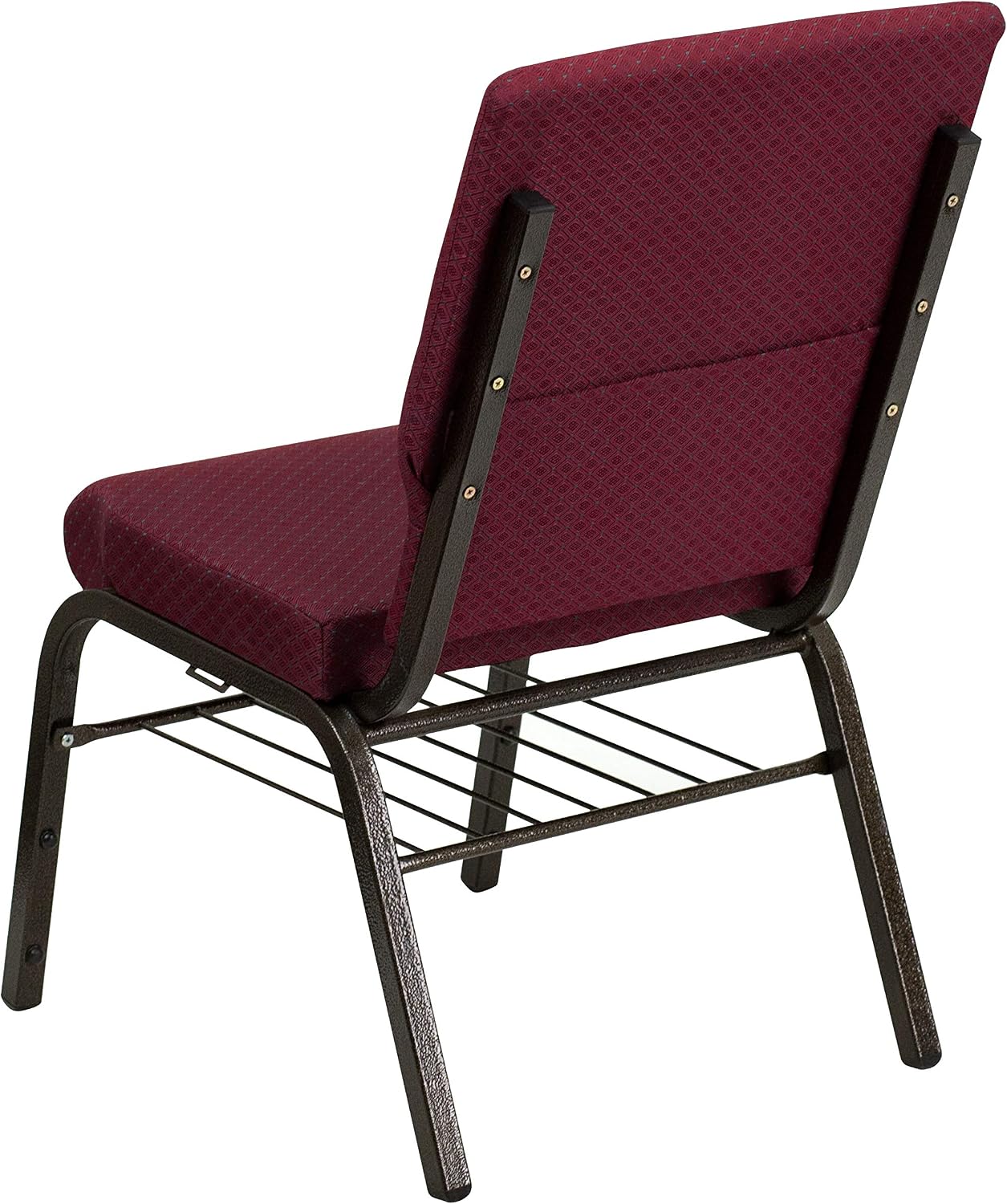 Flash Furniture 4 Pack HERCULES Series 18.5''W Church Chair in Burgundy Patterned Fabric with Book Rack - Gold Vein Frame