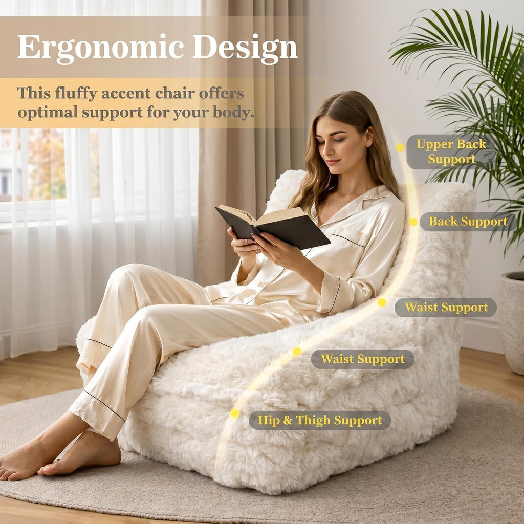 Bean Bag Chairs with Filler Faux Fur Fireside Beanbags Lazy Sofa for Memory Foam BeanBag Chair Bean Bag Sofa for Bedroom, Living Room, Office and Home (White)