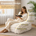 Bean Bag Chairs with Filler Faux Fur Fireside Beanbags Lazy Sofa for Memory Foam BeanBag Chair Bean Bag Sofa for Bedroom, Living Room, Office and Home (White)
