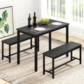 Rovibek 43" Dining Room Table Chairs Set for 4, Modern Space Saving Kitchen Table with 2 Benches & Adjustable Feet Breakfast Table, Wooden Industrial Style Farmhouse, Jet Black
