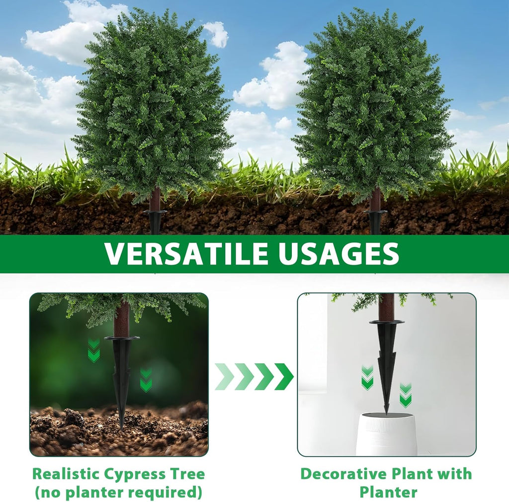 Artificial 28.7 Inches Cedar Topiary Trees with Ground Spike, 2 Pieces Fake Pine Shrubs Bushes, UV Resistant Faux Evergreen Cypress Tree Plants for Indoor Outdoor