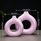 Modern Donut-Shaped Decorative Vases, Handmade Minimalist Boho ins Style, Modern Vase for Home Decor for Wedding Dinner Table Party Living Room Office Bedroom (Purple-Gold, Extra Large + Large)