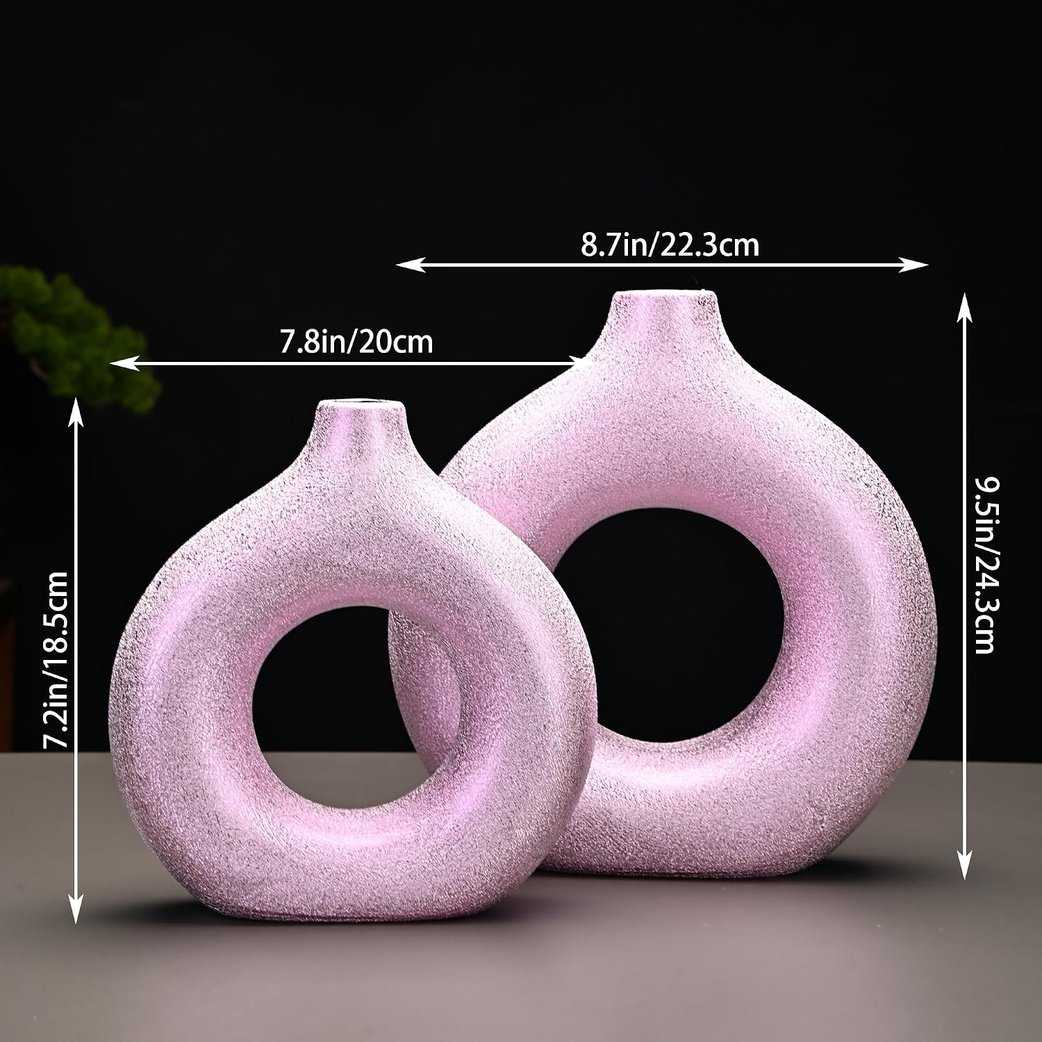 Modern Donut-Shaped Decorative Vases, Handmade Minimalist Boho ins Style, Modern Vase for Home Decor for Wedding Dinner Table Party Living Room Office Bedroom (Purple-Gold, Extra Large + Large)